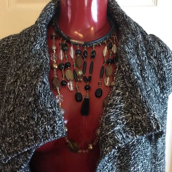 NEW KNIT CO SHAWL COLLAR SLEEVELESS CARDIGAN - SIZE M- GRAY,BLACK,WHITE - Picture 4 of 12